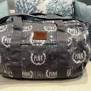 PINK Victoria's Secret Gray Iridescent Duffle Bag EUC